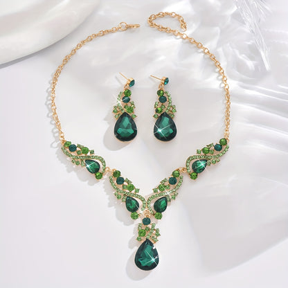 Silver Plated Dangle Jewelry Set With Inlaid Gemstones