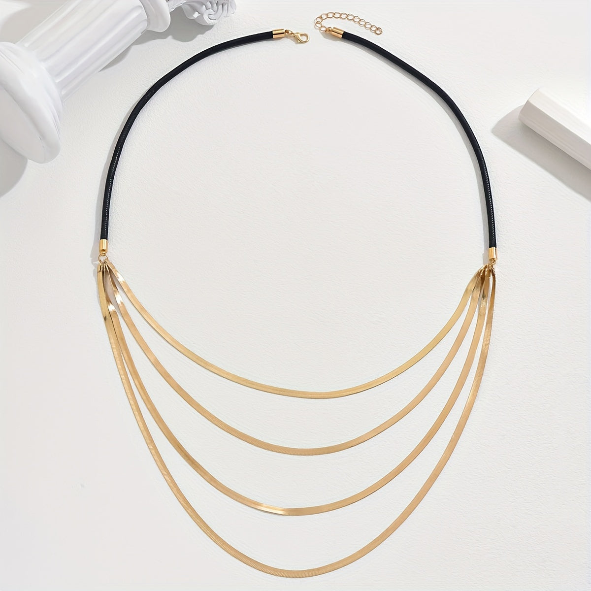 Multi-Layer Snake Chain Necklace with Leather Cord