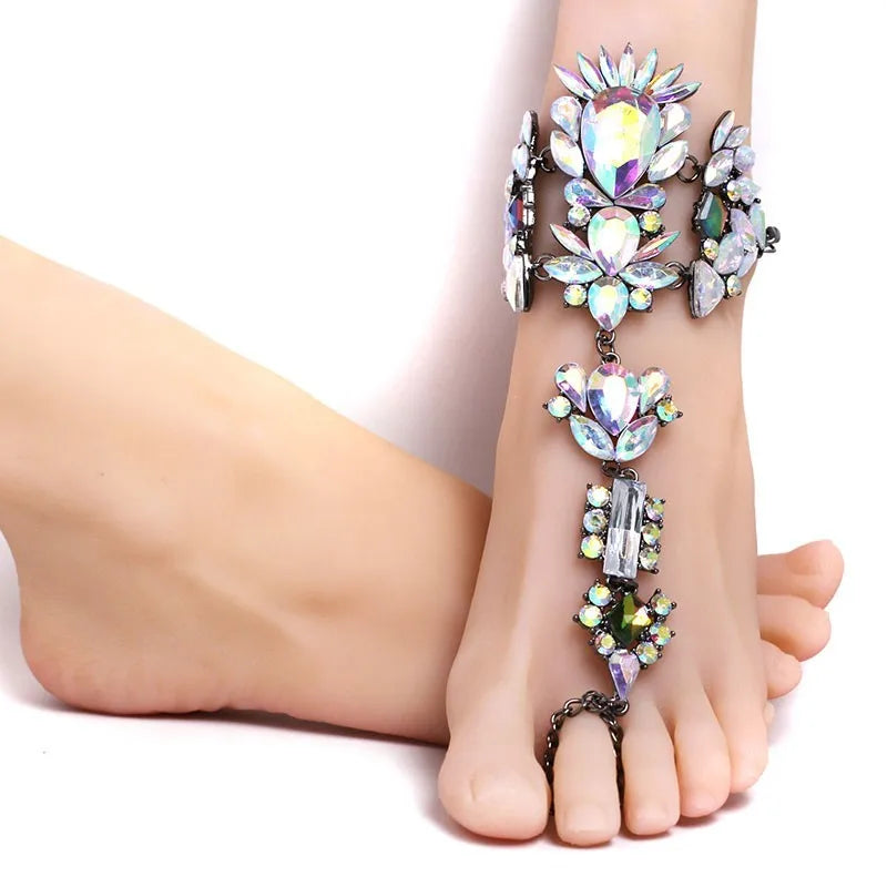 Asteria Lyra Crystal Anklet and Ankle Bracelet with Leg Chain