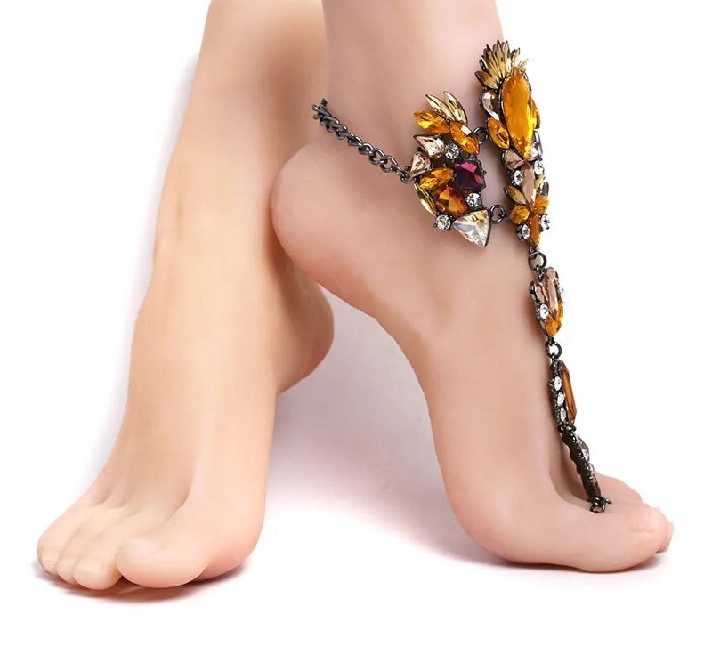 Asteria Lyra Crystal Anklet and Ankle Bracelet with Leg Chain