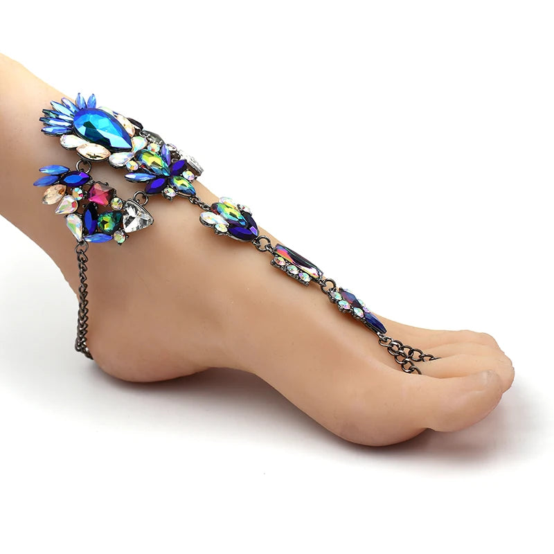 Asteria Lyra Crystal Anklet and Ankle Bracelet with Leg Chain