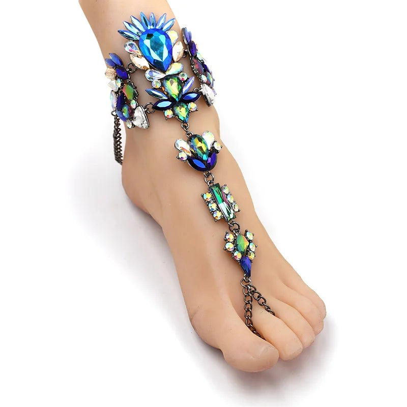 Asteria Lyra Crystal Anklet and Ankle Bracelet with Leg Chain