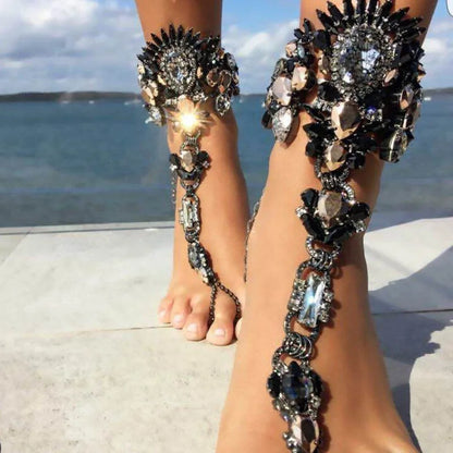 Asteria Lyra Crystal Anklet and Ankle Bracelet with Leg Chain