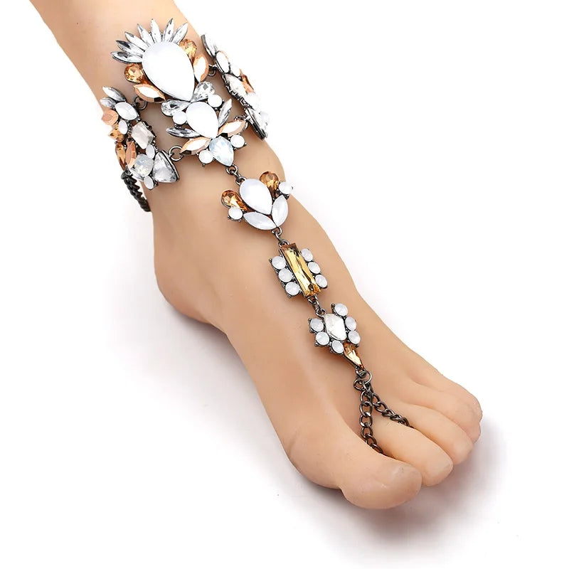 Asteria Lyra Crystal Anklet and Ankle Bracelet with Leg Chain