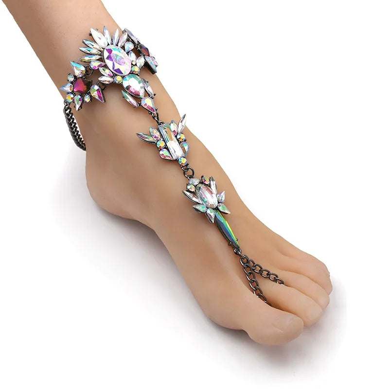 Asteria Lyra Crystal Anklet and Ankle Bracelet with Leg Chain