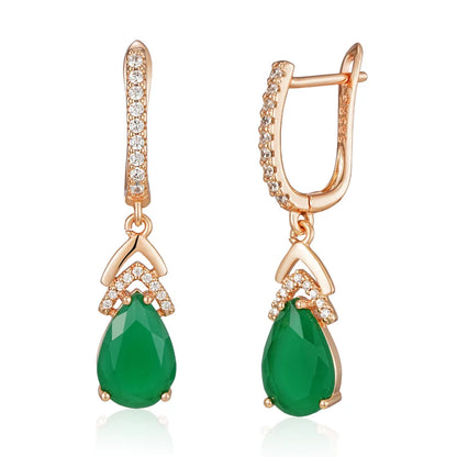 585 Rose Gold Color Emerald Drop Zircon Earrings