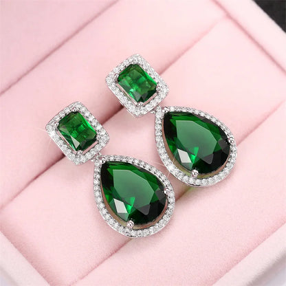 Emerald Earrings & Pendant with Bright Green Zirconia