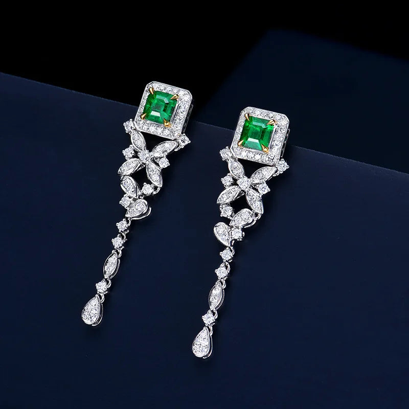 Retro Simulated Emerald Long Dangle Earrings