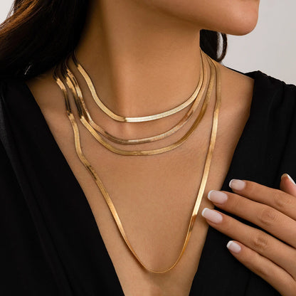 Multilayer Smooth Snake Chain Necklace with Gold Choker