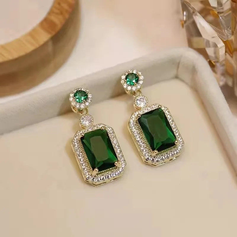 Geometry Rectangle Emerald Dangle Earrings