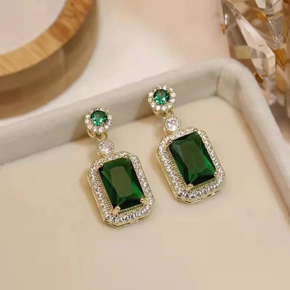 Geometry Rectangle Emerald Dangle Earrings