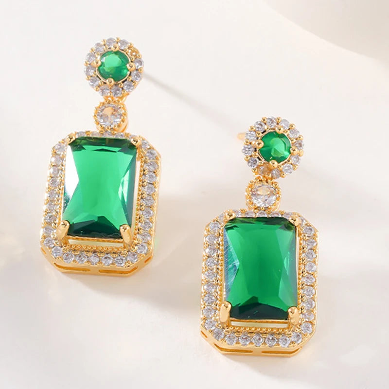 Geometry Rectangle Emerald Dangle Earrings