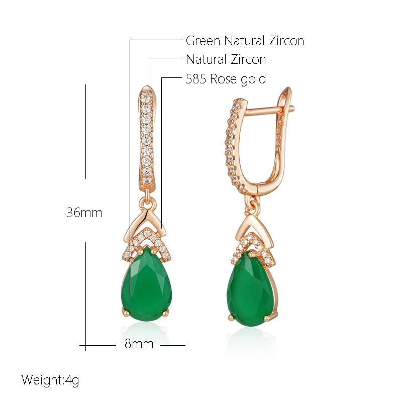 585 Rose Gold Color Emerald Drop Zircon Earrings