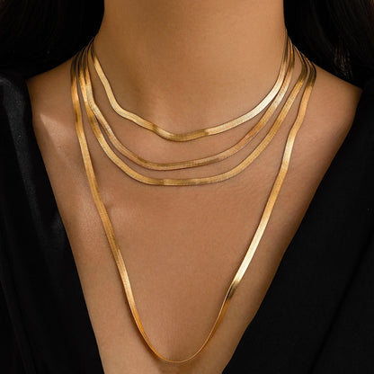 Multilayer Smooth Snake Chain Necklace with Gold Choker