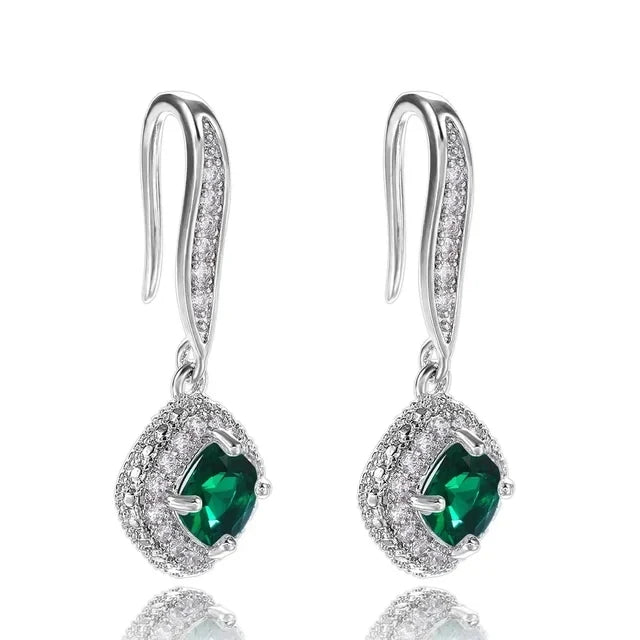 Emerald Earrings & Pendant with Bright Green Zirconia