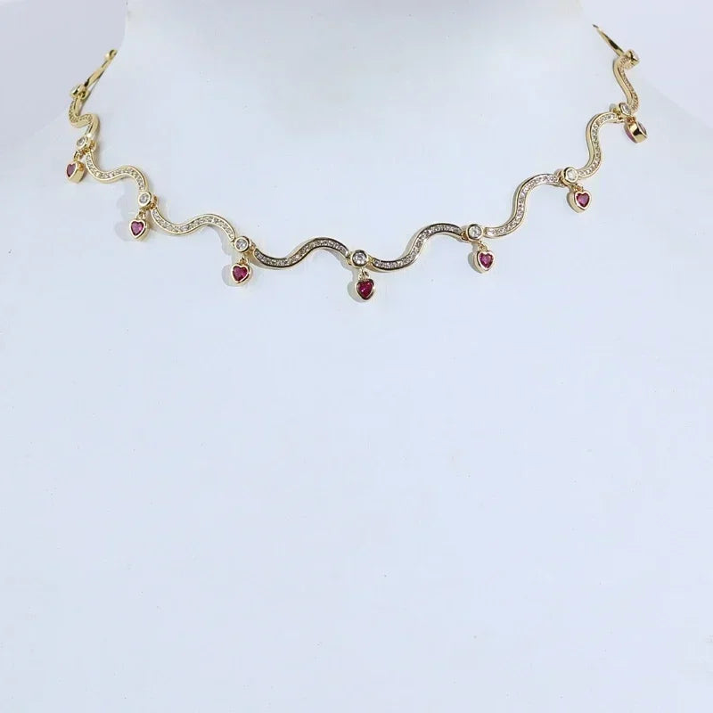 S Chain Link Necklace Heart Zirconia