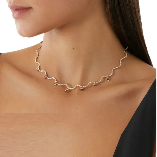 S Chain Link Necklace Heart Zirconia