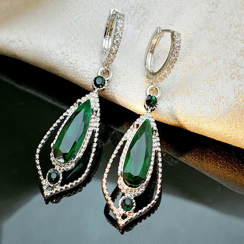 Emerald Earrings & Pendant with Bright Green Zirconia