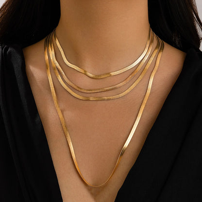 Multilayer Smooth Snake Chain Necklace with Gold Choker