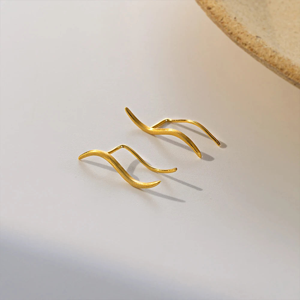 925 Sterling Silver S-Shaped Glossy 18K Gold Earrings