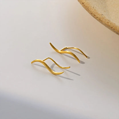 925 Sterling Silver S-Shaped Glossy 18K Gold Earrings