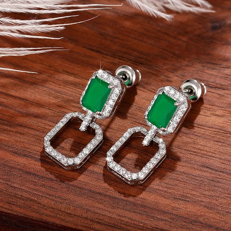 Emerald Earrings & Pendant with Bright Green Zirconia