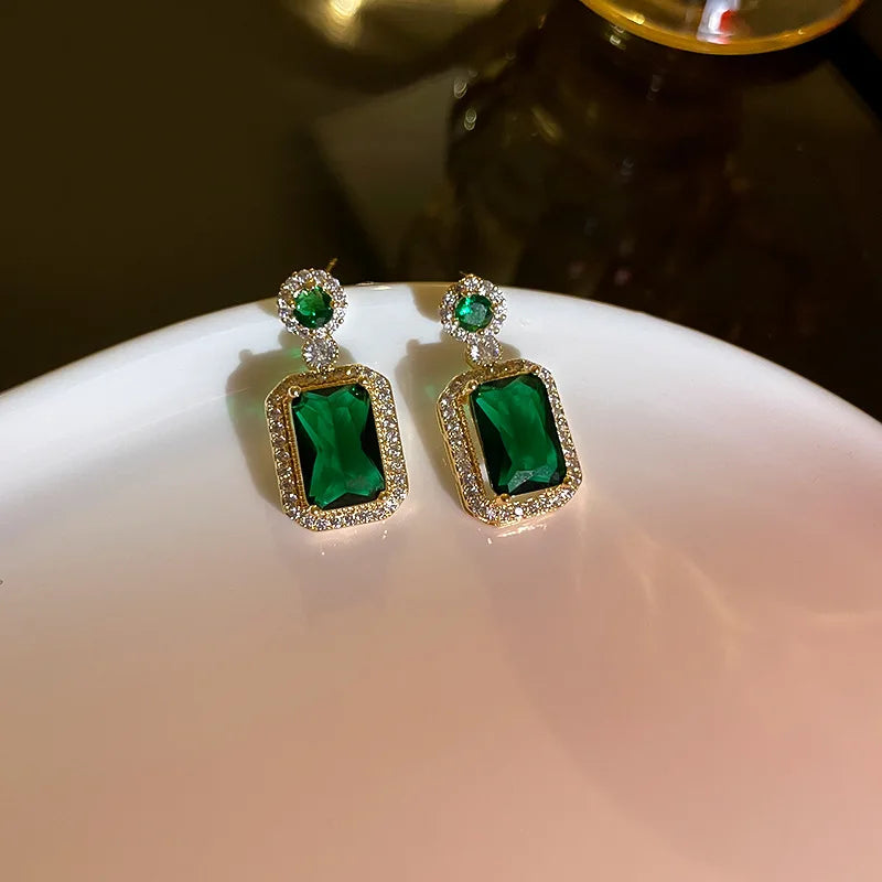 Geometry Rectangle Emerald Dangle Earrings