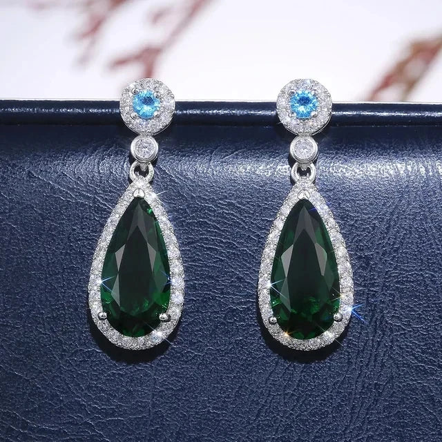 Emerald Earrings & Pendant with Bright Green Zirconia