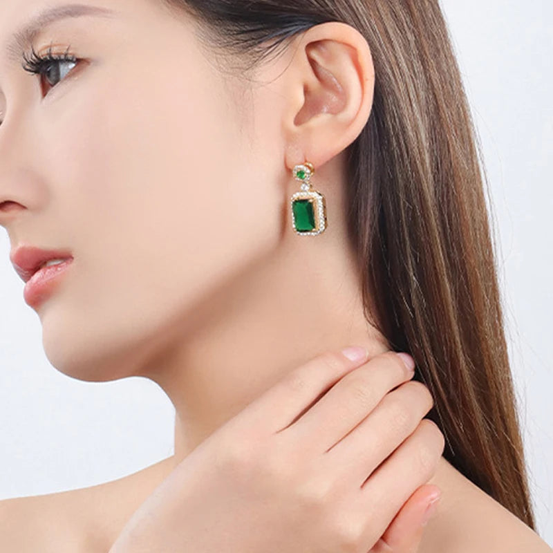 Geometry Rectangle Emerald Dangle Earrings