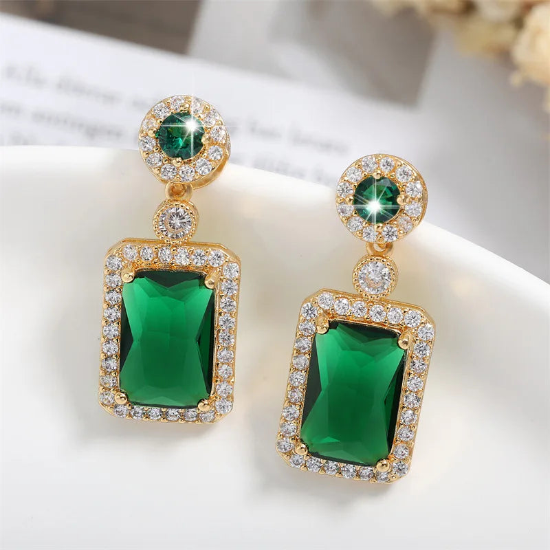 Geometry Rectangle Emerald Dangle Earrings