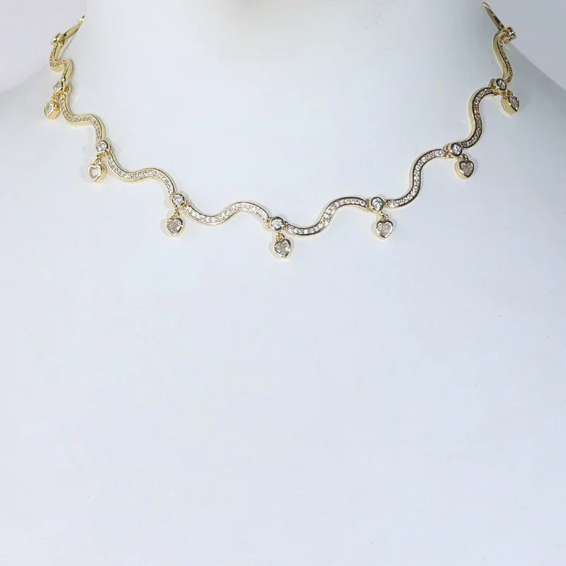 S Chain Link Necklace Heart Zirconia