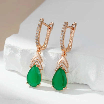 585 Rose Gold Color Emerald Drop Zircon Earrings