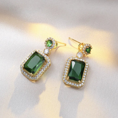 Geometry Rectangle Emerald Dangle Earrings