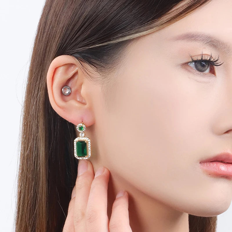 Geometry Rectangle Emerald Dangle Earrings