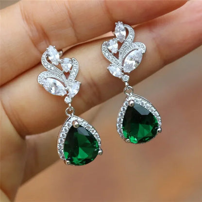 Emerald Earrings & Pendant with Bright Green Zirconia