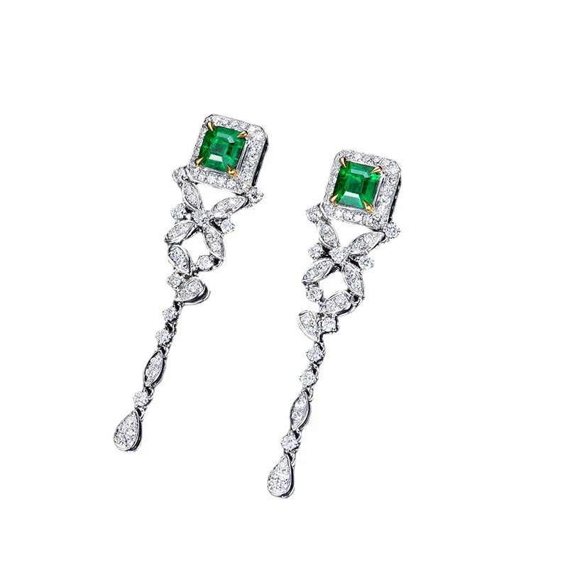 Retro Simulated Emerald Long Dangle Earrings