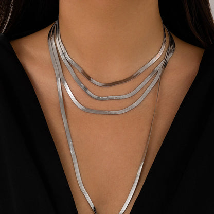 Multilayer Smooth Snake Chain Necklace with Gold Choker