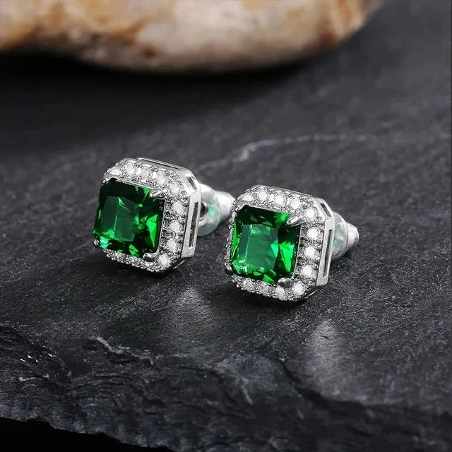 Emerald Earrings & Pendant with Bright Green Zirconia