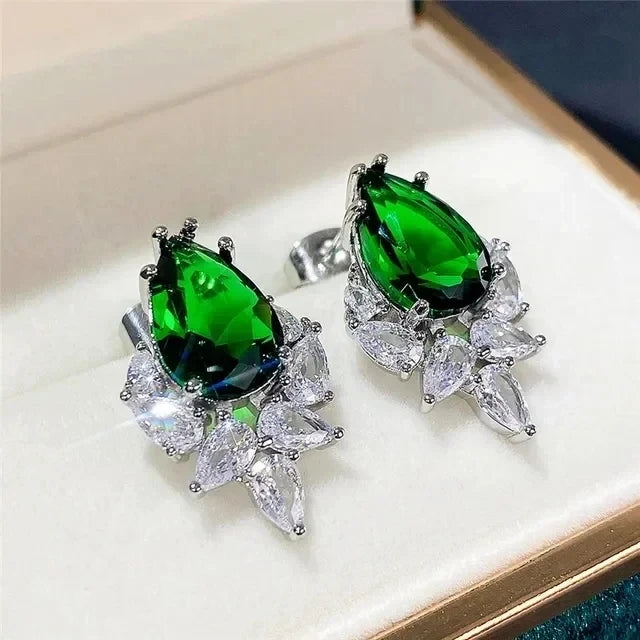 Emerald Earrings & Pendant with Bright Green Zirconia