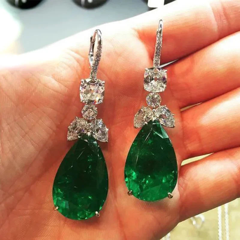 Emerald Earrings & Pendant with Bright Green Zirconia