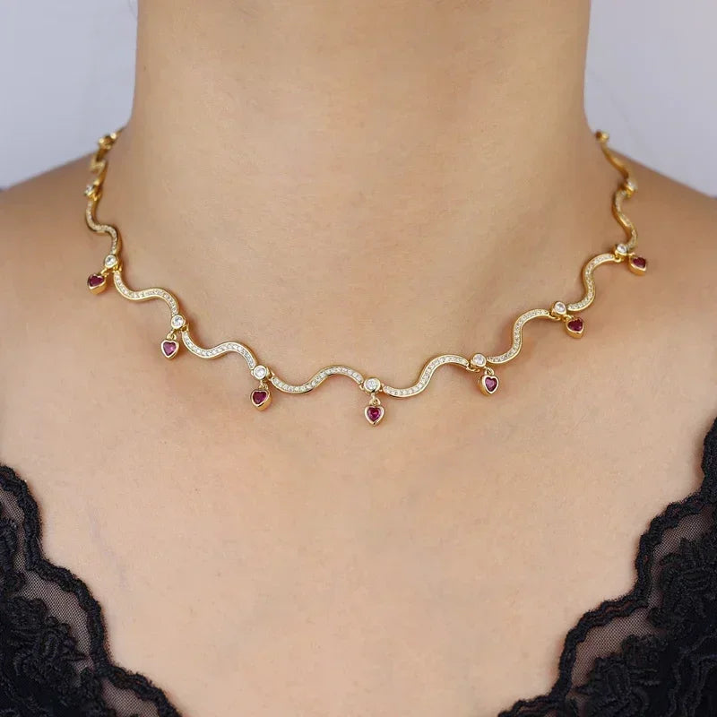 S Chain Link Necklace Heart Zirconia