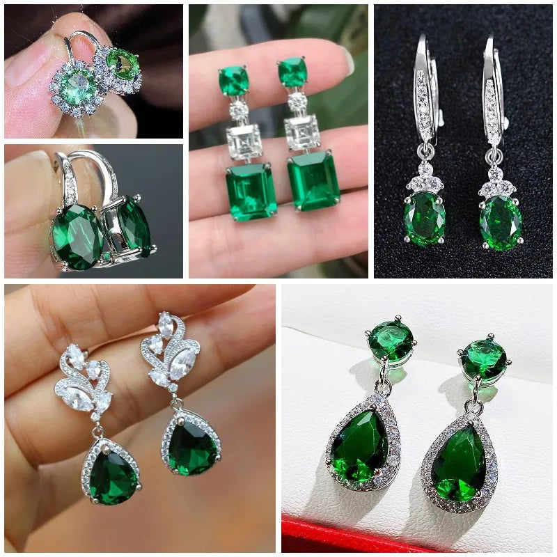 Emerald Earrings & Pendant with Bright Green Zirconia