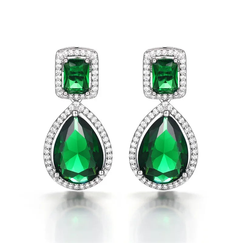 Emerald Earrings & Pendant with Bright Green Zirconia