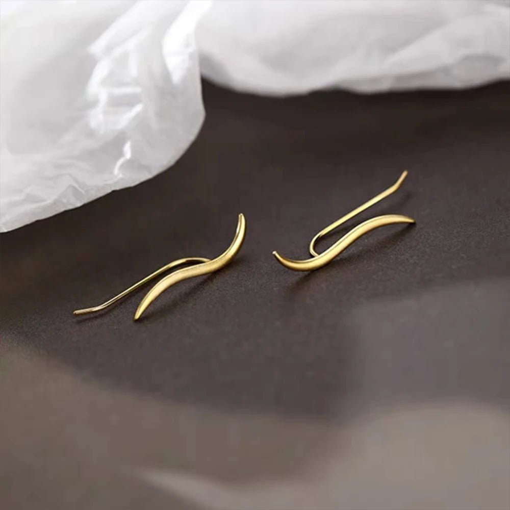 925 Sterling Silver S-Shaped Glossy 18K Gold Earrings