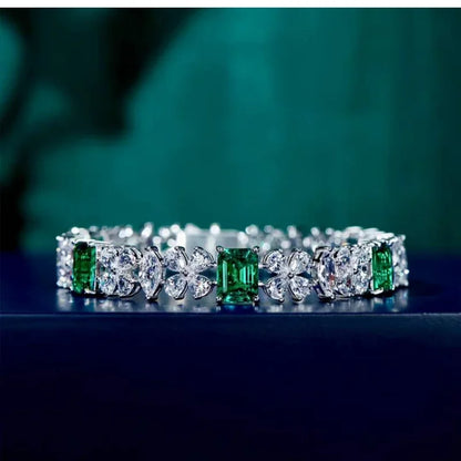 925 Sterling Silver Lab Emerald Diamond Bracelet