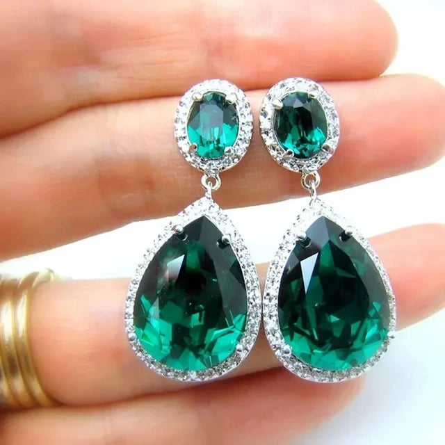 Emerald Earrings & Pendant with Bright Green Zirconia