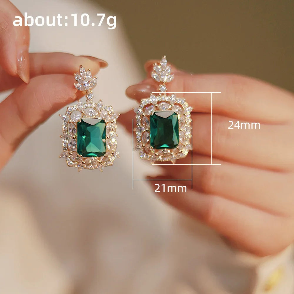 Emerald Earrings & Pendant with Bright Green Zirconia