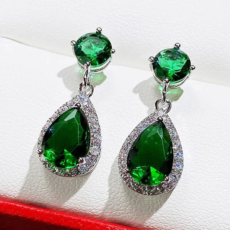 Emerald Earrings & Pendant with Bright Green Zirconia