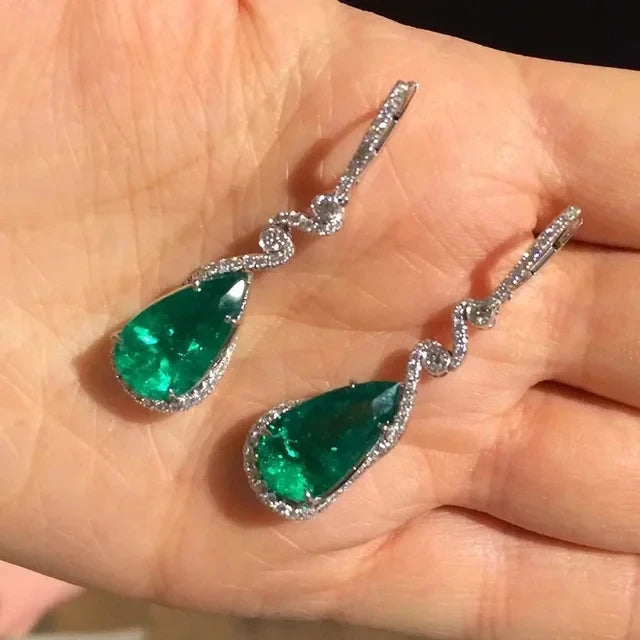 Emerald Earrings & Pendant with Bright Green Zirconia