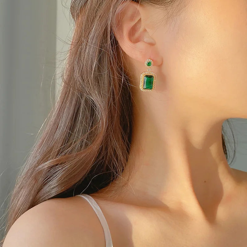 Geometry Rectangle Emerald Dangle Earrings